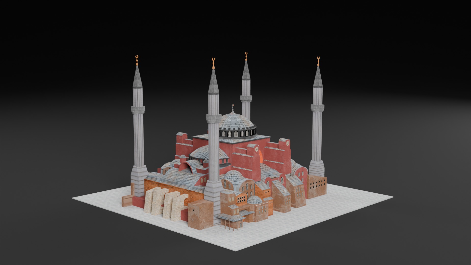 Low Poly Hagia Sophia Mosque - Ayasofya - Turkey Low-poly 3D model_12