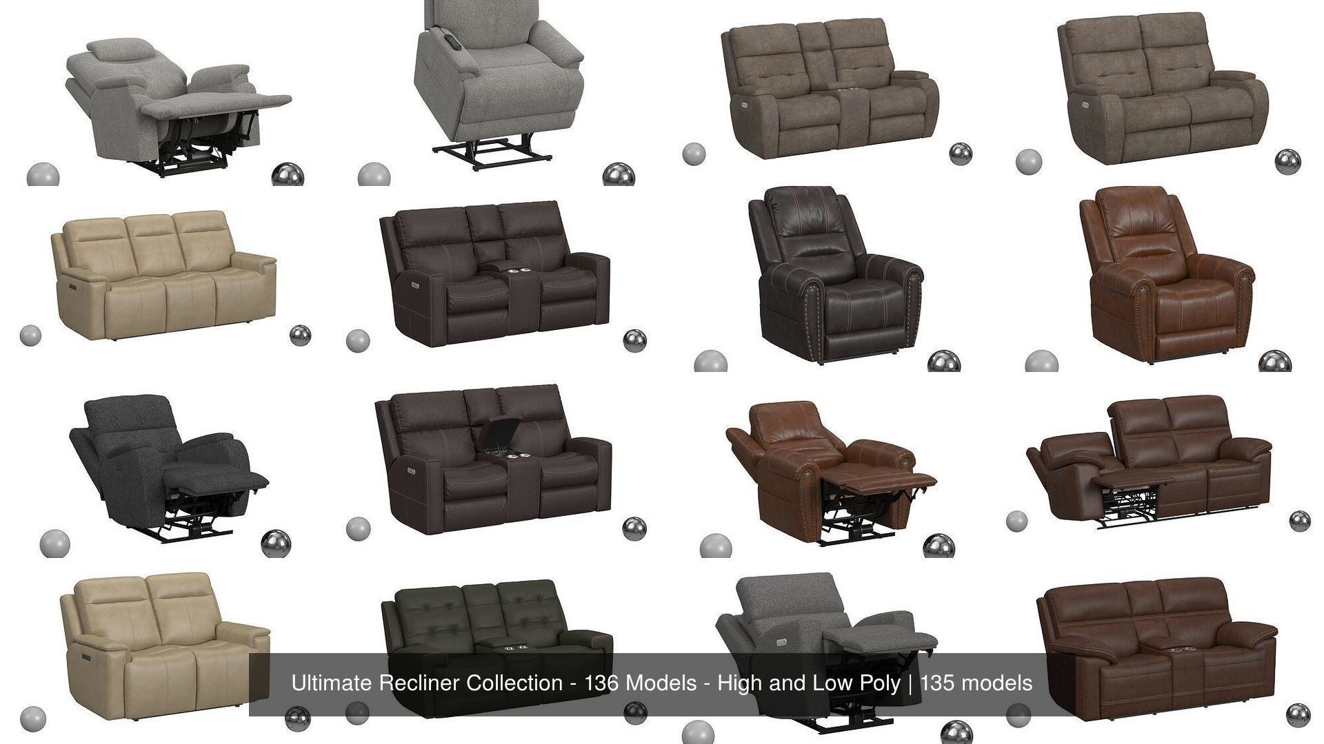 Ultimate Recliner Collection - 136 Models - High and Low Poly _6