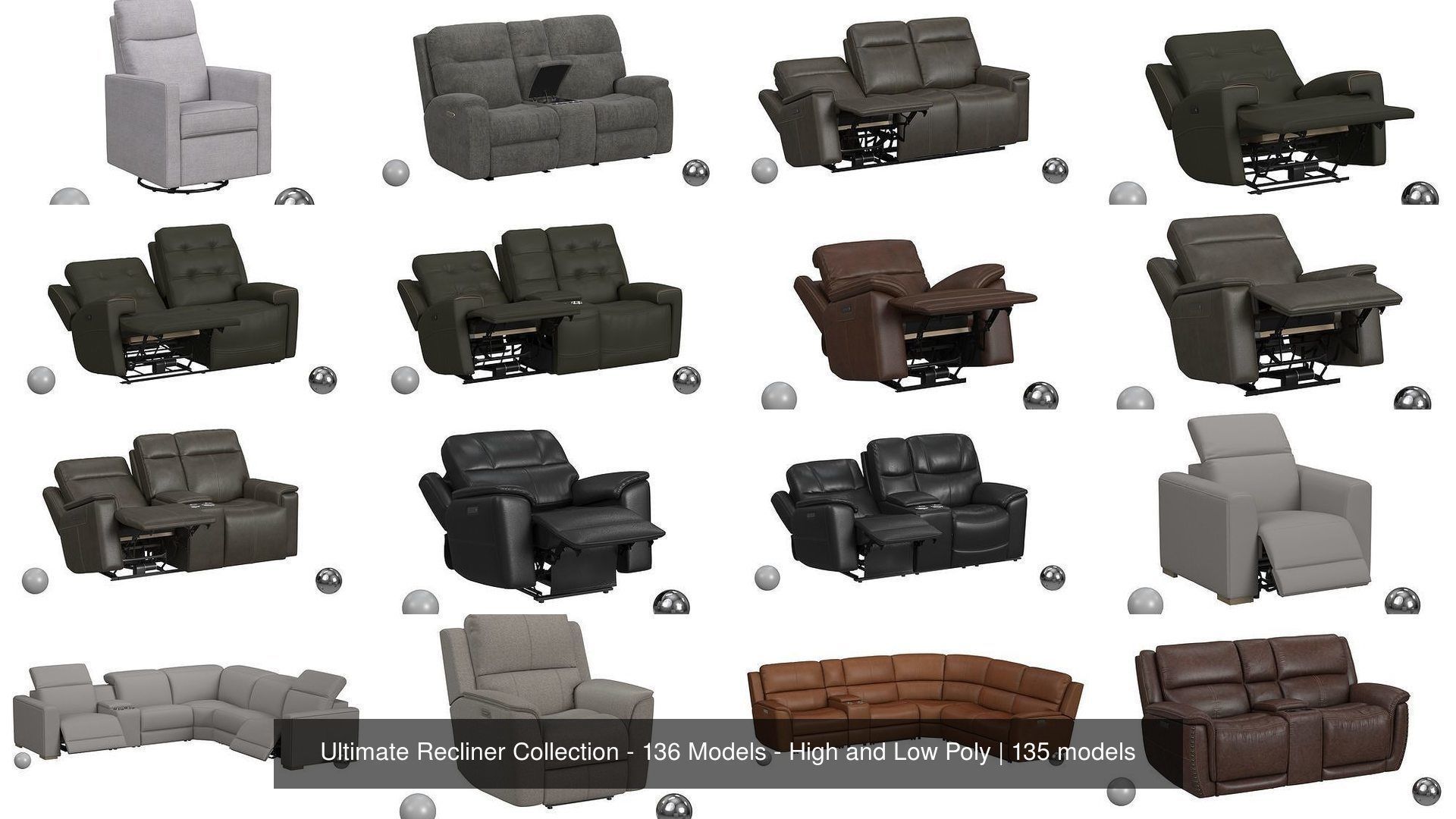 Ultimate Recliner Collection - 136 Models - High and Low Poly _8