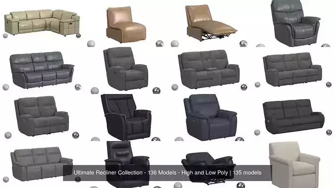Ultimate Recliner Collection - 136 Models - High and Low Poly 