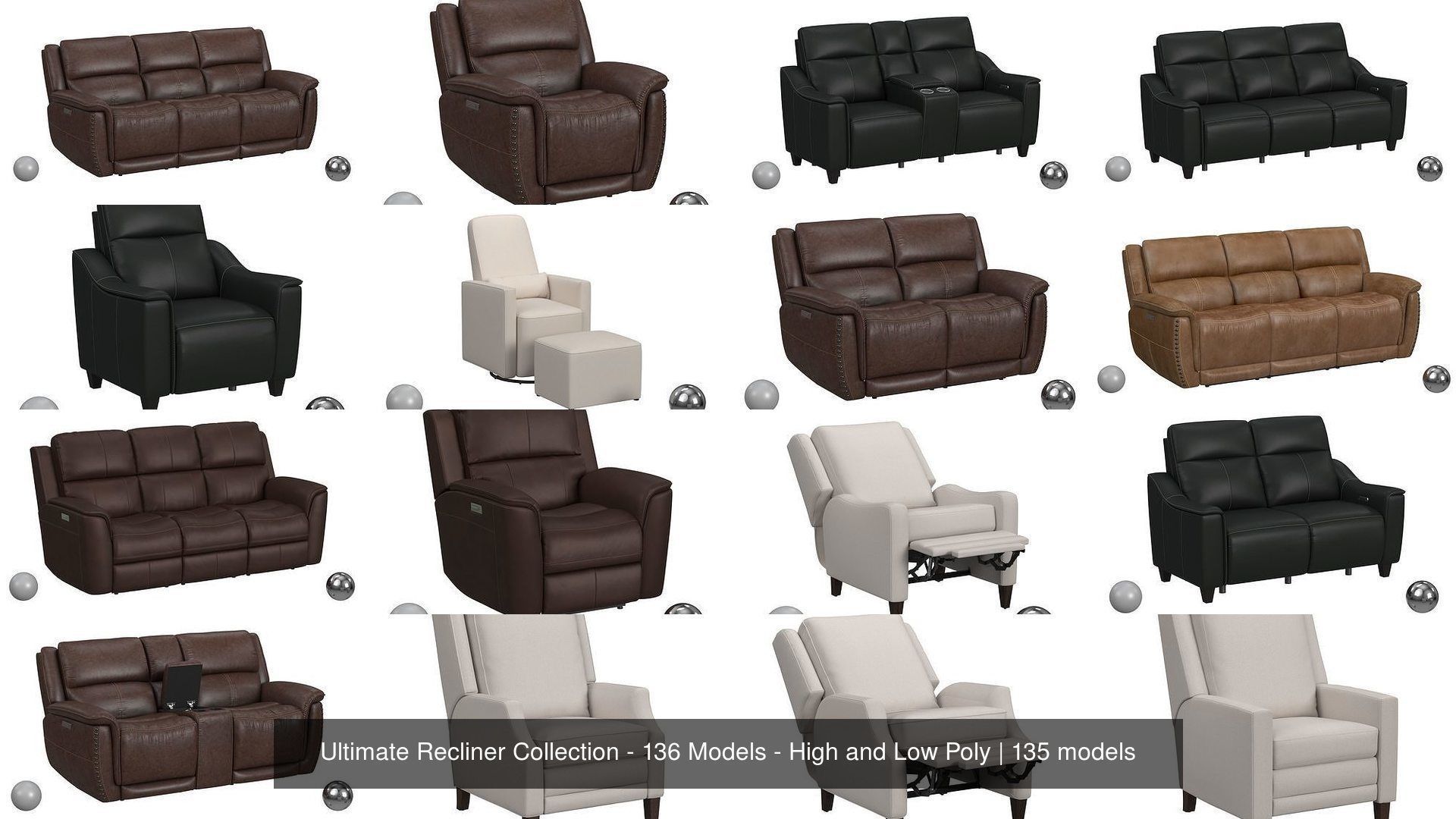 Ultimate Recliner Collection - 136 Models - High and Low Poly _10