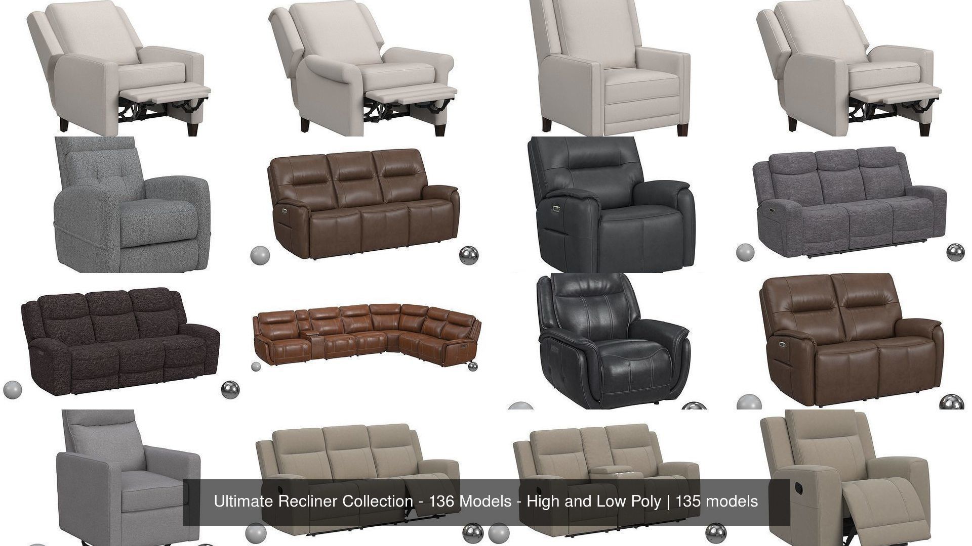Ultimate Recliner Collection - 136 Models - High and Low Poly _12