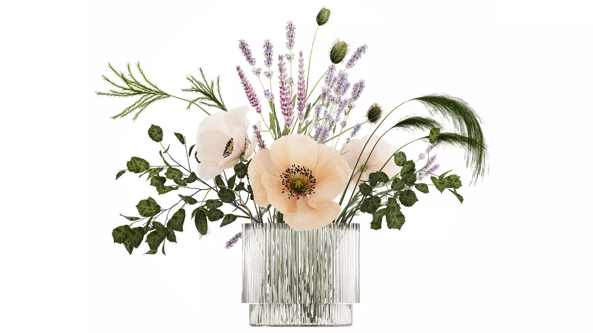Beautiful bouquet of wild flowers Lavender poppy 480 3D model