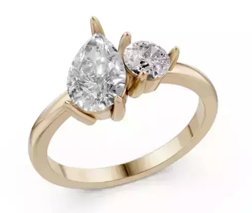 Elegant Two-Stone Pear and Round Cut Diamond Ring 3D Model-10