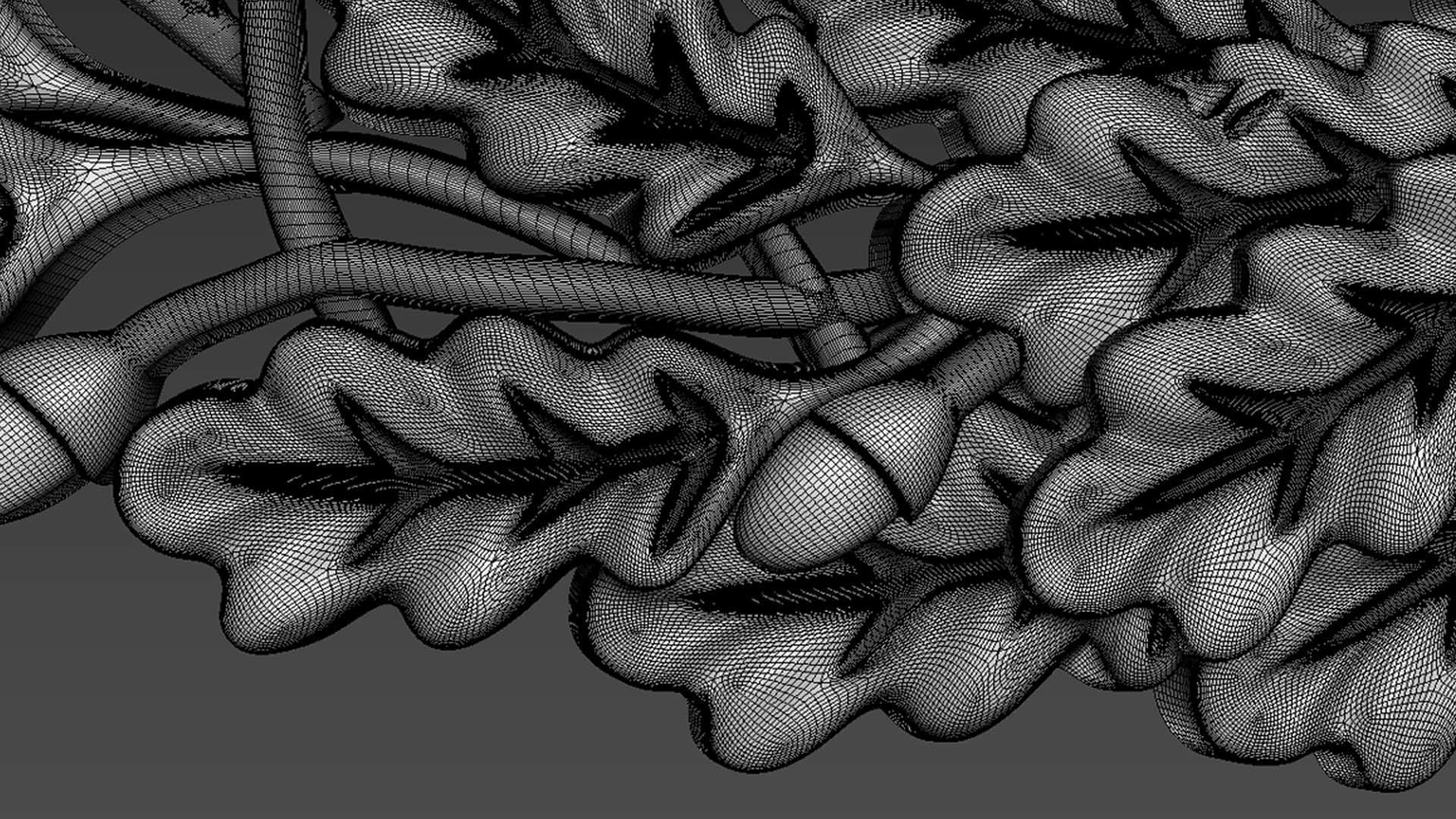 Oak branch relief 3D model_11