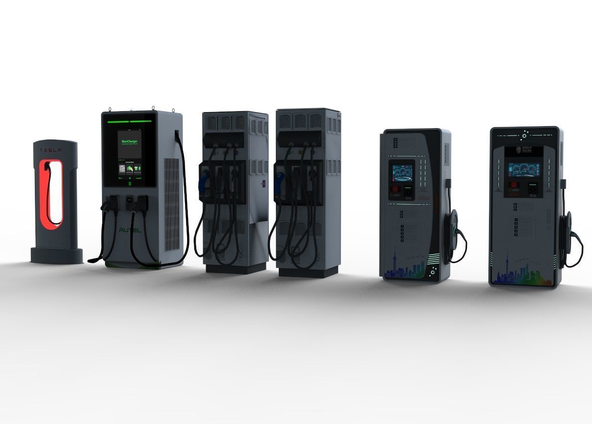 Set of fuel pumps and electric charging point 3D model_4