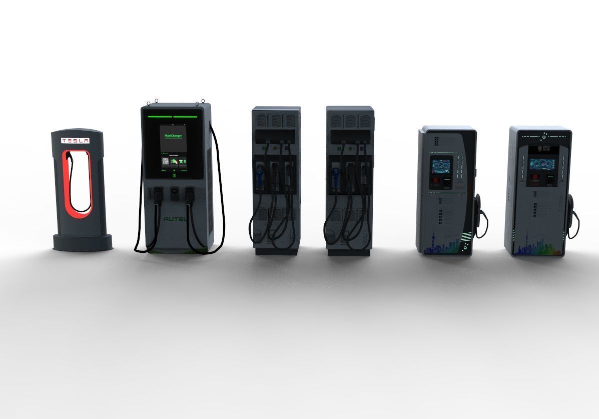 Set of fuel pumps and electric charging point 3D model_5