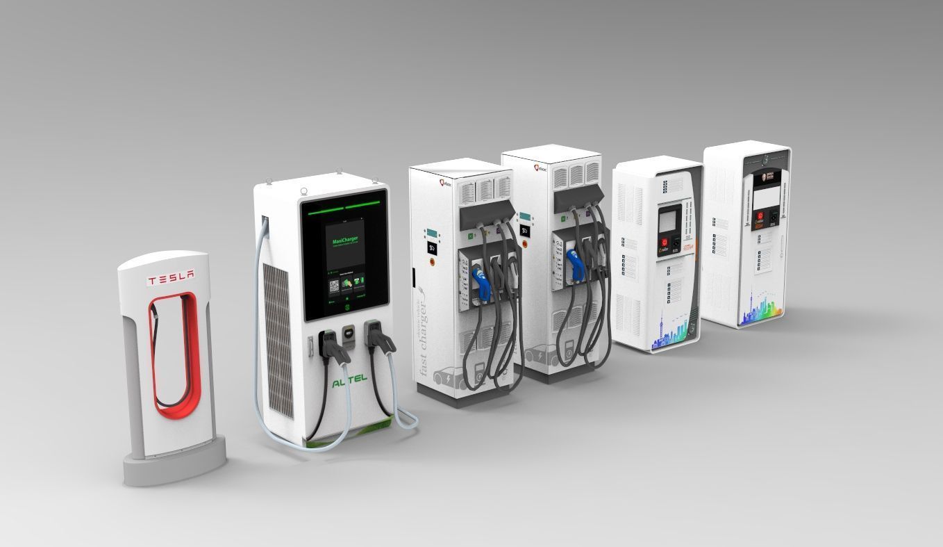 Set of fuel pumps and electric charging point 3D model_3