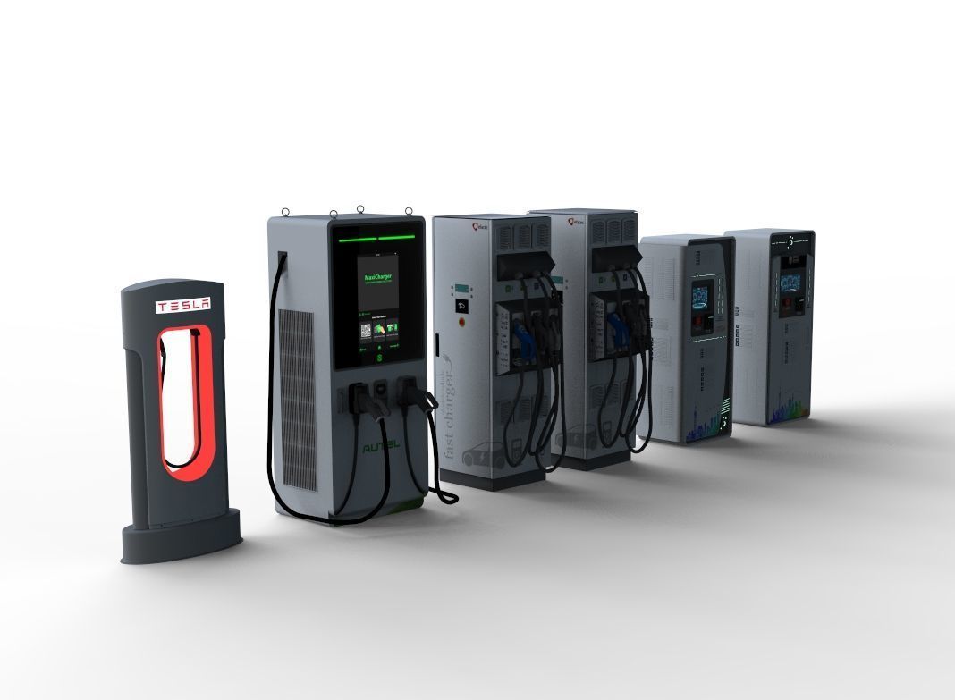 Set of fuel pumps and electric charging point 3D model_6