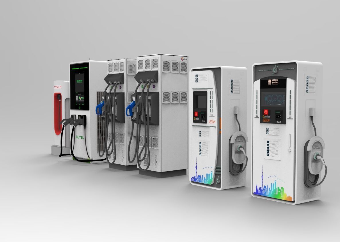 Set of fuel pumps and electric charging point 3D model_2