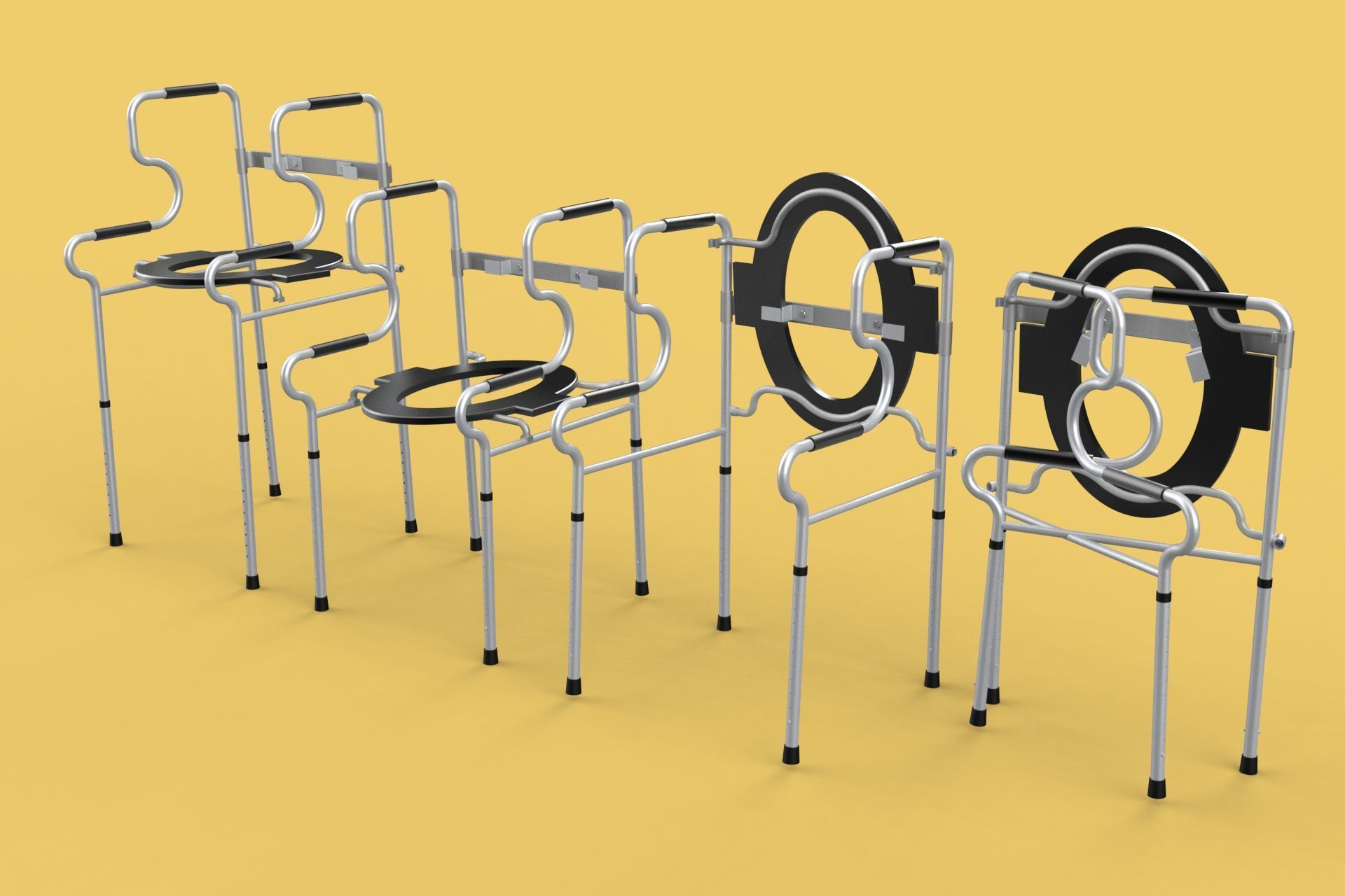 MULTIPURPOSE TOILET SEAT FOLDABLE COMMODE CHAIR WALKER RAISED 3D model_20