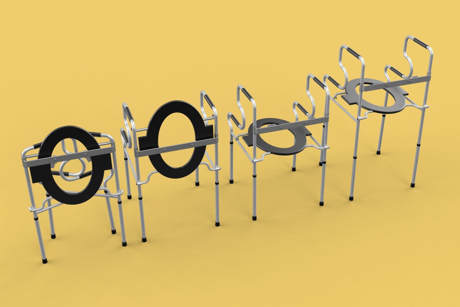 MULTIPURPOSE TOILET SEAT FOLDABLE COMMODE CHAIR WALKER RAISED 3D model_22