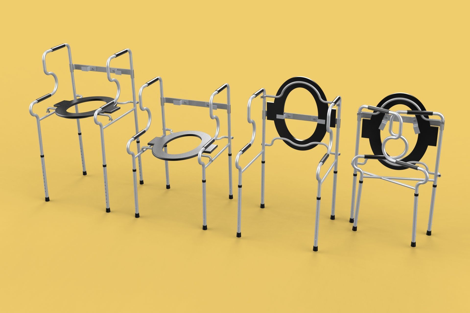 MULTIPURPOSE TOILET SEAT FOLDABLE COMMODE CHAIR WALKER RAISED 3D model_1