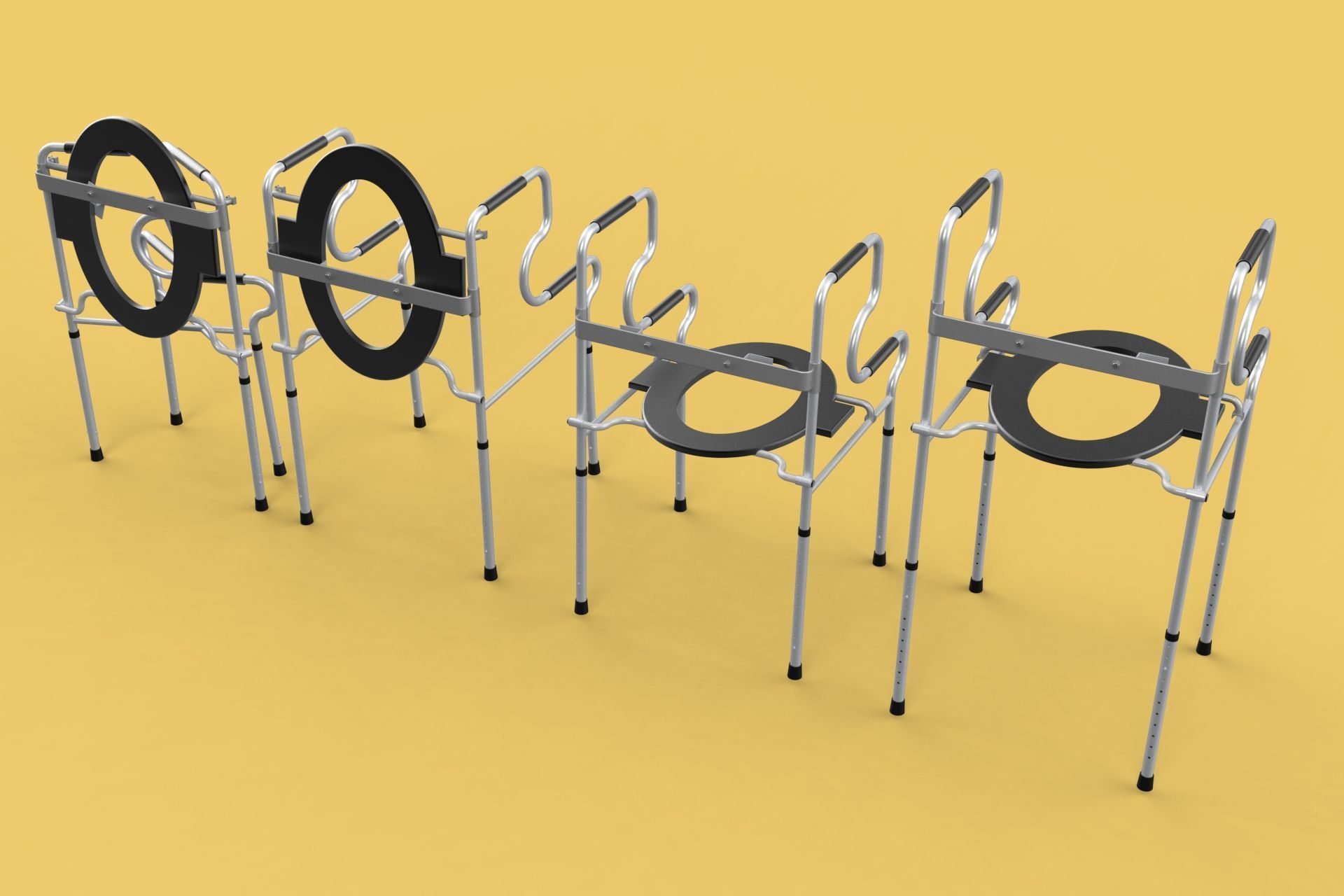 MULTIPURPOSE TOILET SEAT FOLDABLE COMMODE CHAIR WALKER RAISED 3D model_3