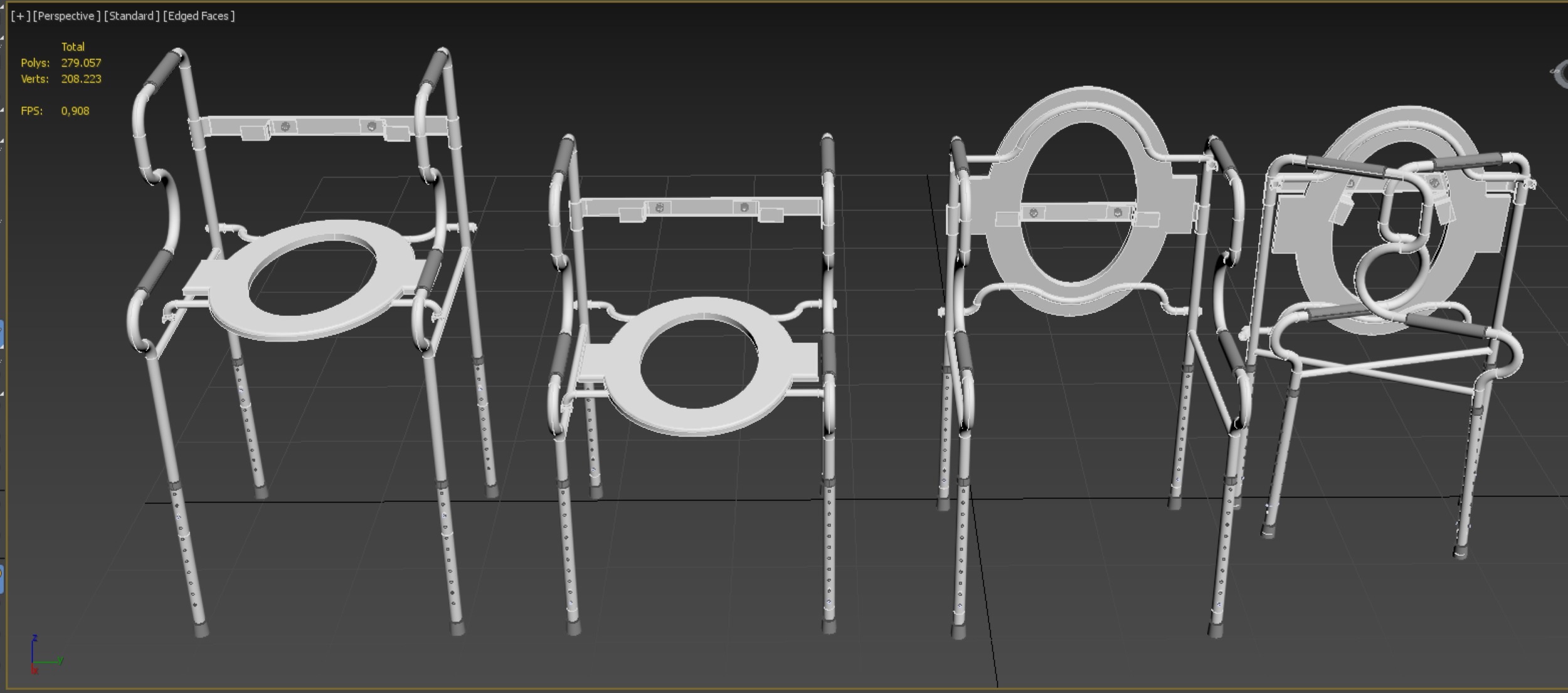 MULTIPURPOSE TOILET SEAT FOLDABLE COMMODE CHAIR WALKER RAISED 3D model_27