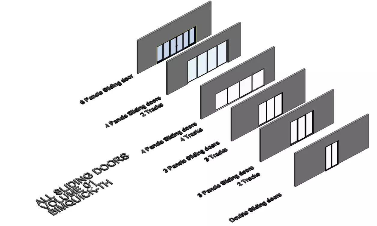 Glass Sliding door set Parametric Revit family Volume01 3D model_0