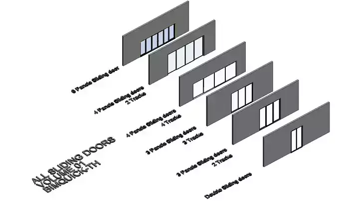 Glass Sliding door set Parametric Revit family Volume01 3D model