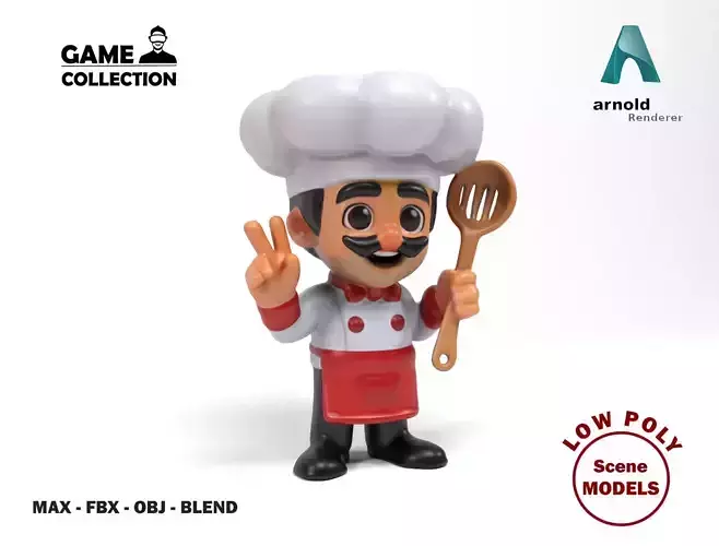 Figure chef Low-poly 3D model