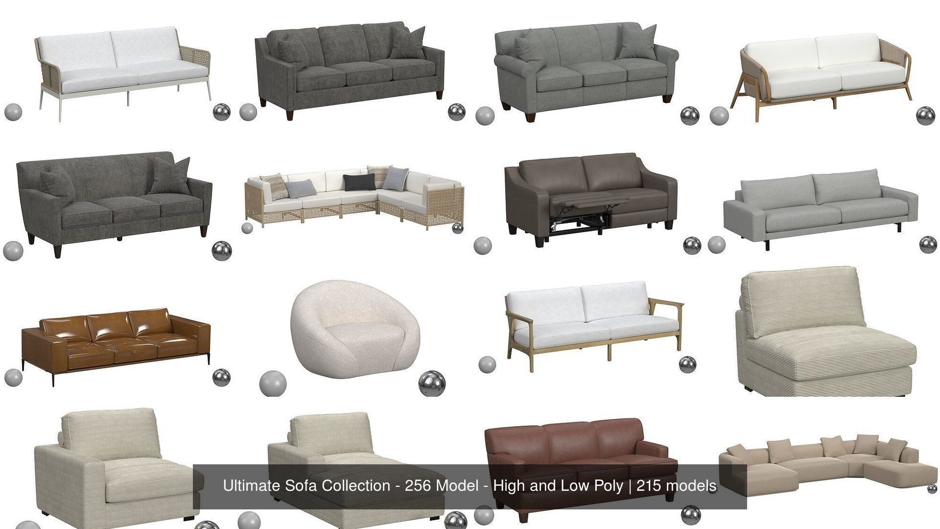 Ultimate Sofa Collection - 256 Model - High and Low Poly _14