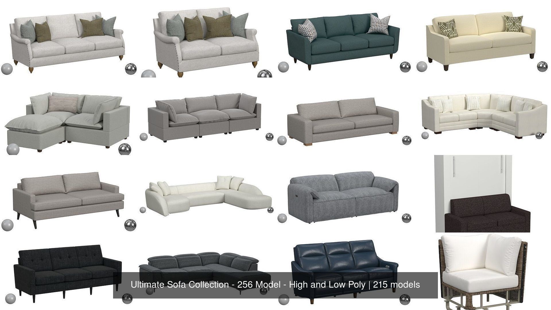 Ultimate Sofa Collection - 256 Model - High and Low Poly _12