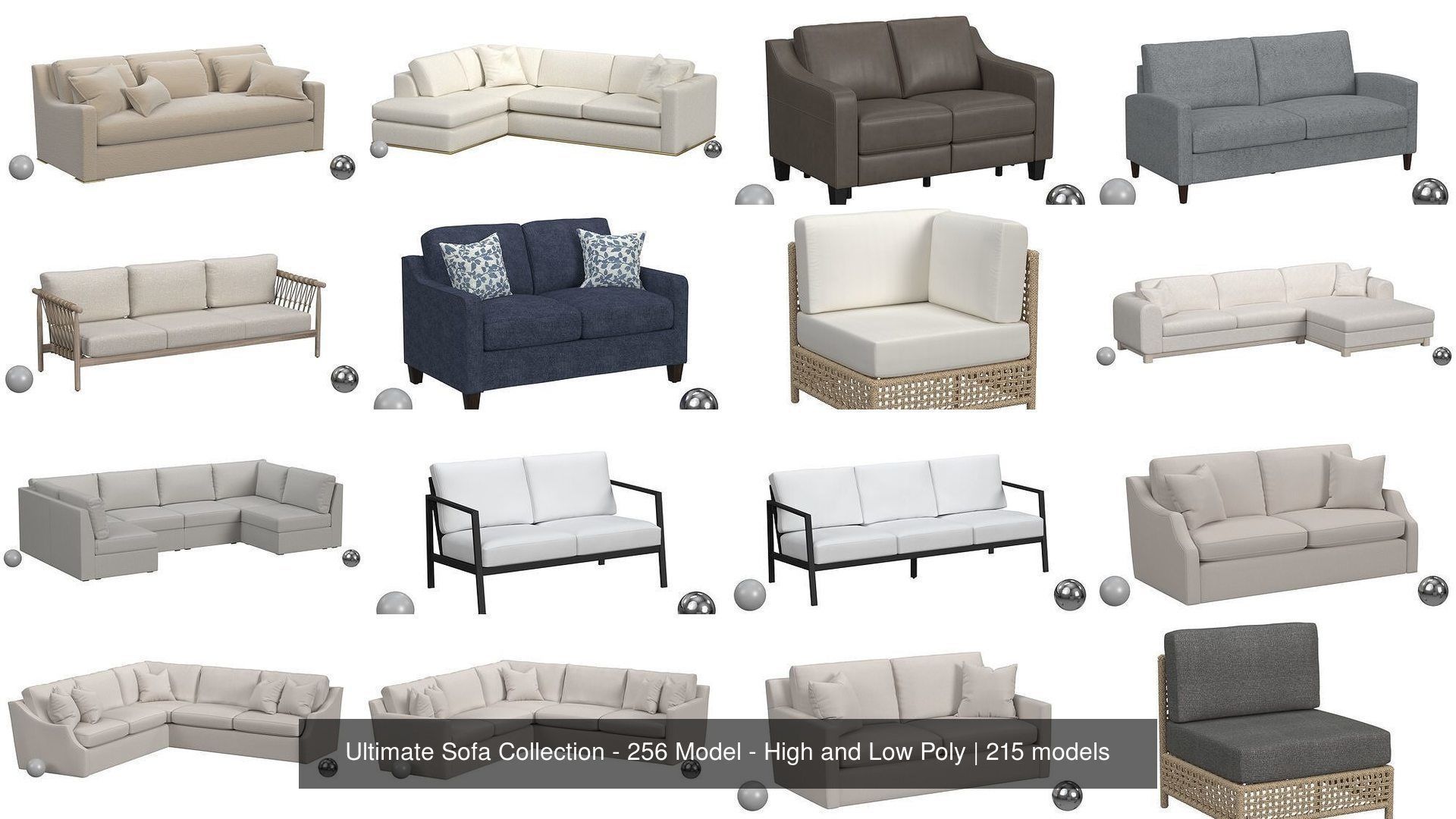Ultimate Sofa Collection - 256 Model - High and Low Poly _10