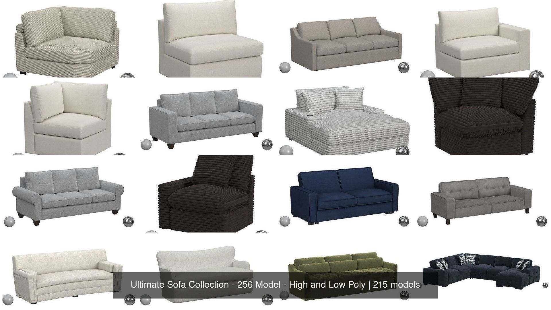 Ultimate Sofa Collection - 256 Model - High and Low Poly _16