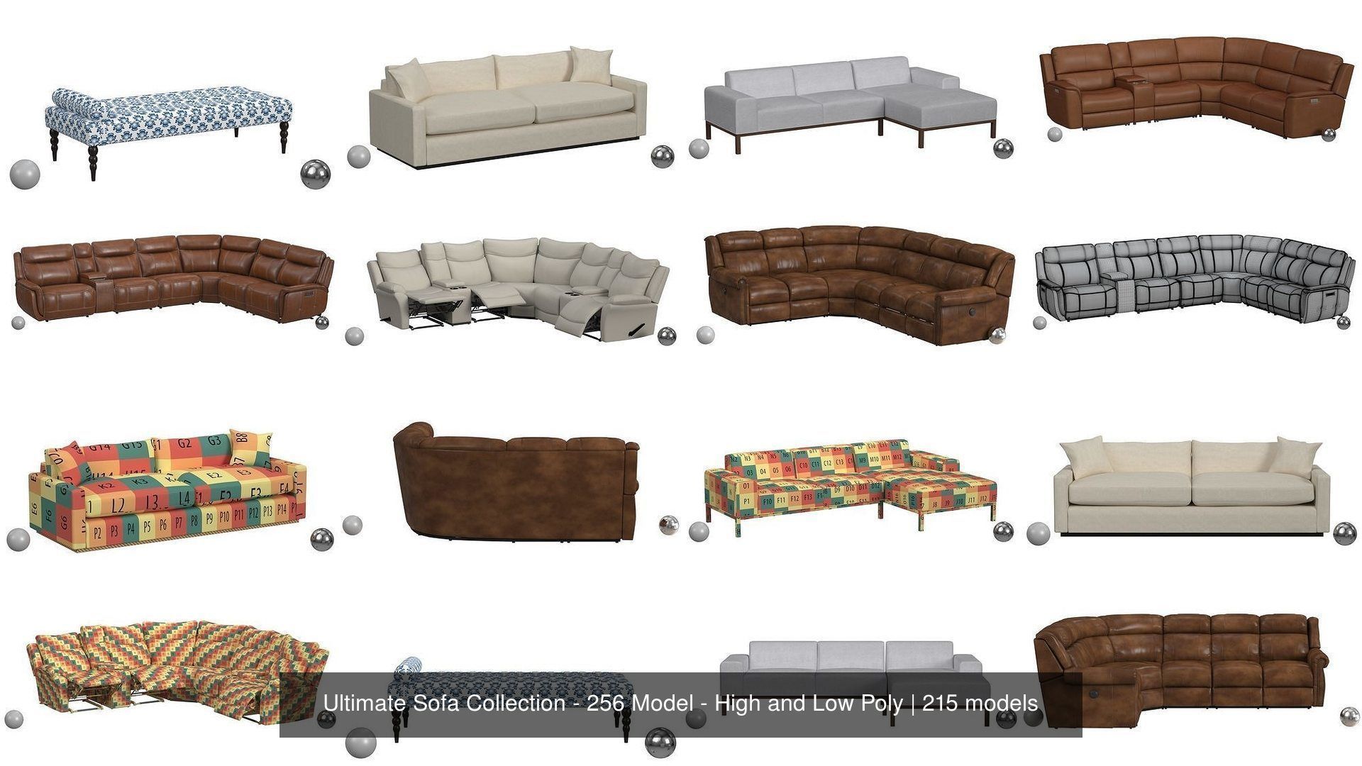 Ultimate Sofa Collection - 256 Model - High and Low Poly _27