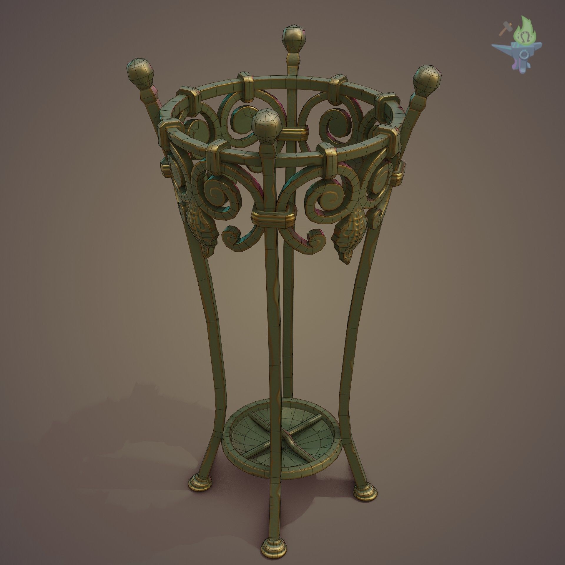 Wrought Iron Plant Stand Low-poly 3D model_21