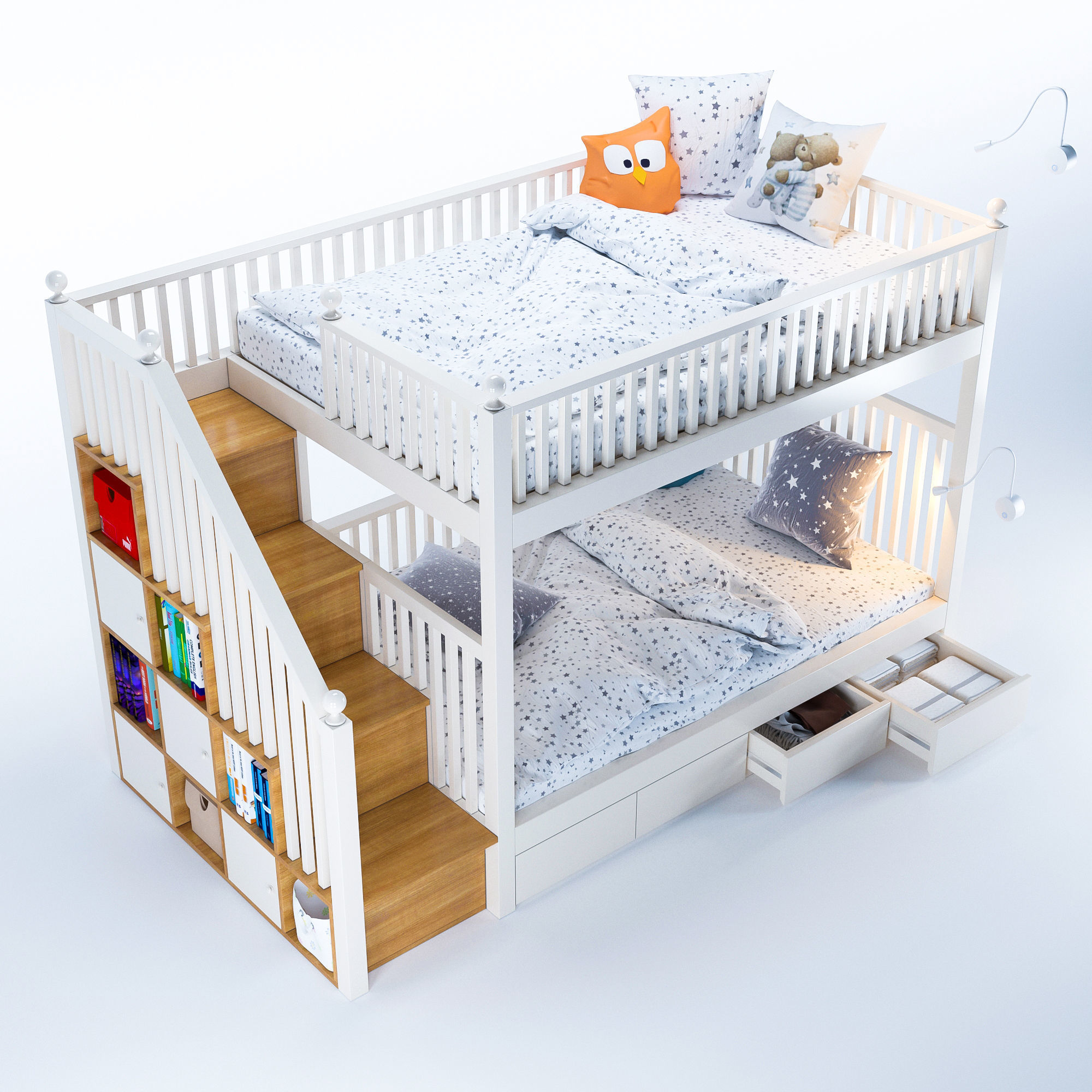 Kids bunk bed Low-poly 3D model_3