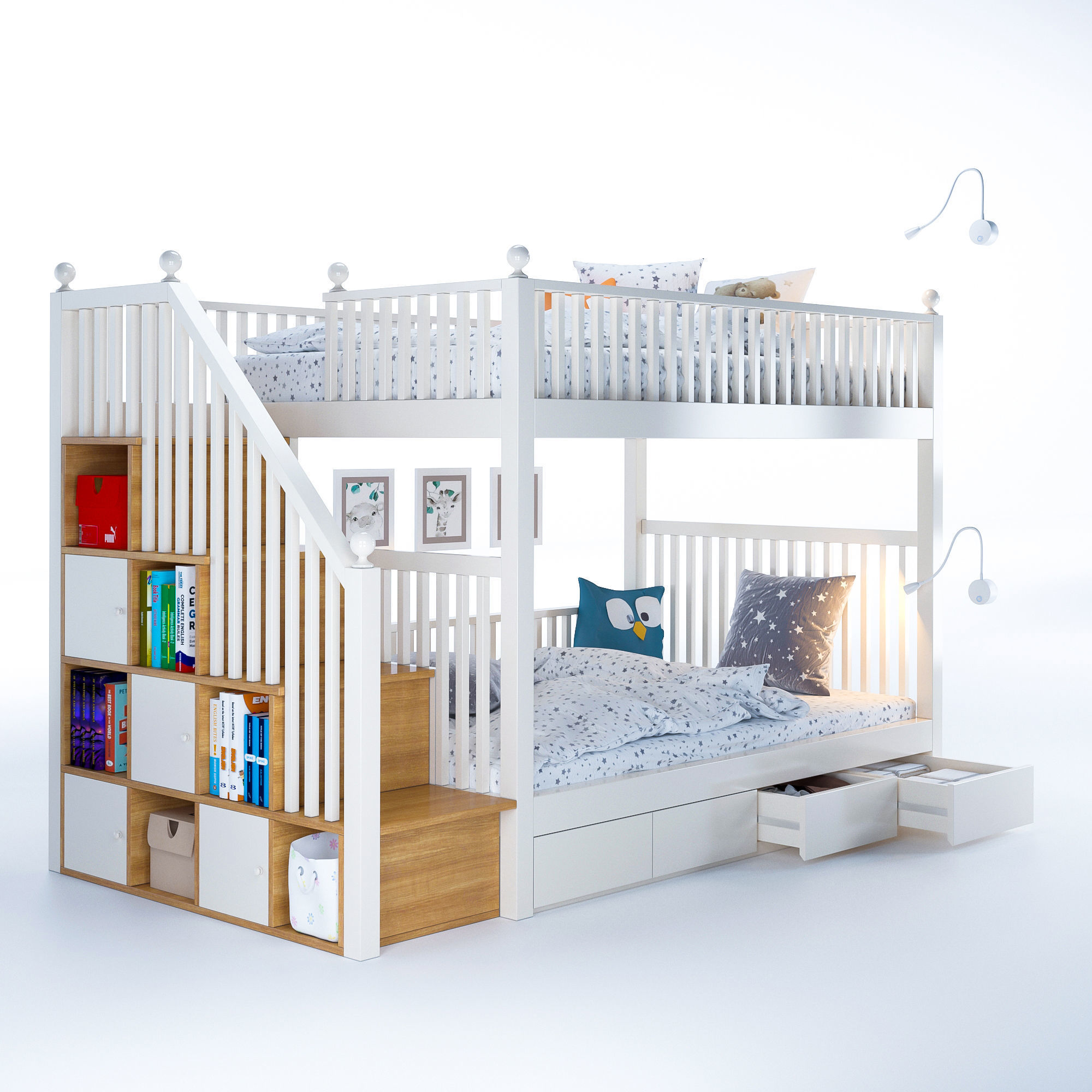 Kids bunk bed Low-poly 3D model_1