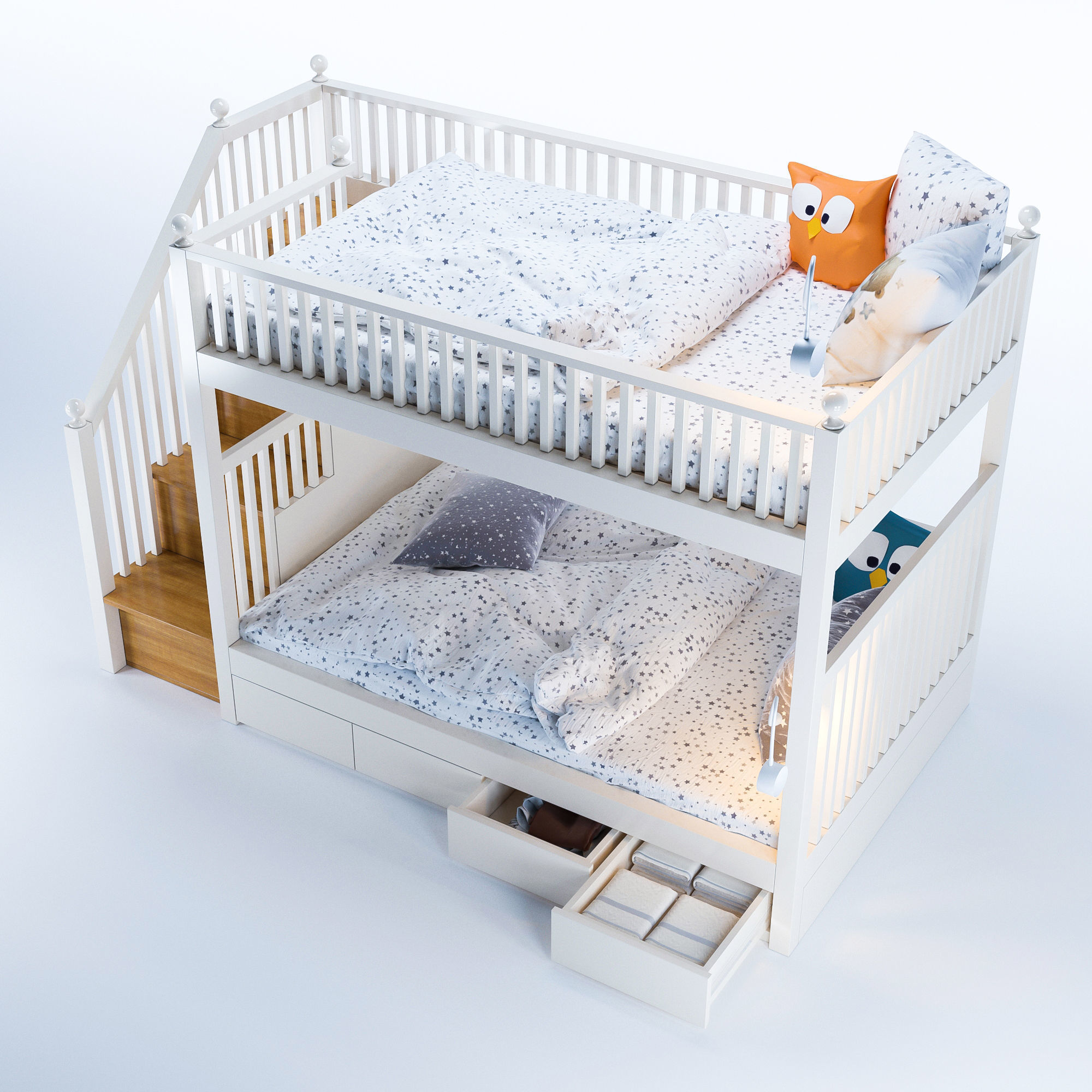 Kids bunk bed Low-poly 3D model_4