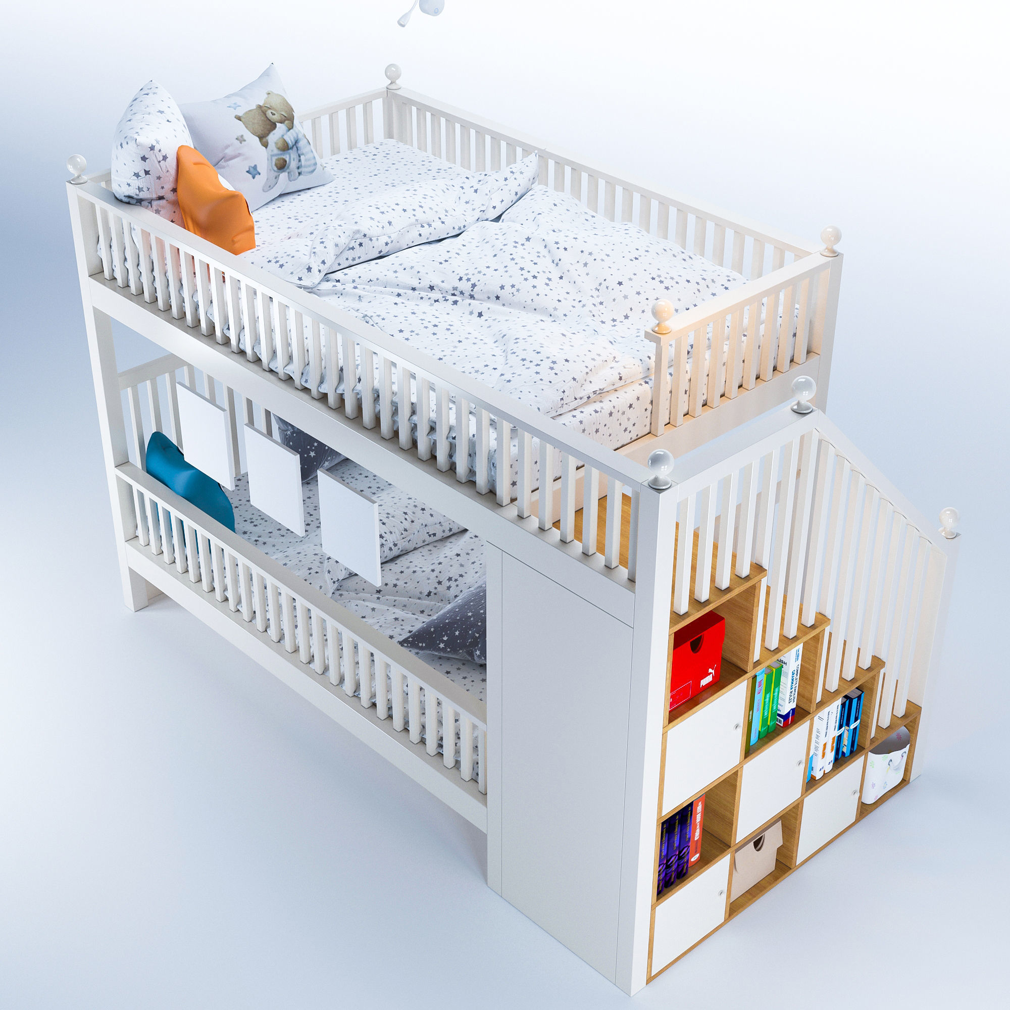 Kids bunk bed Low-poly 3D model_5