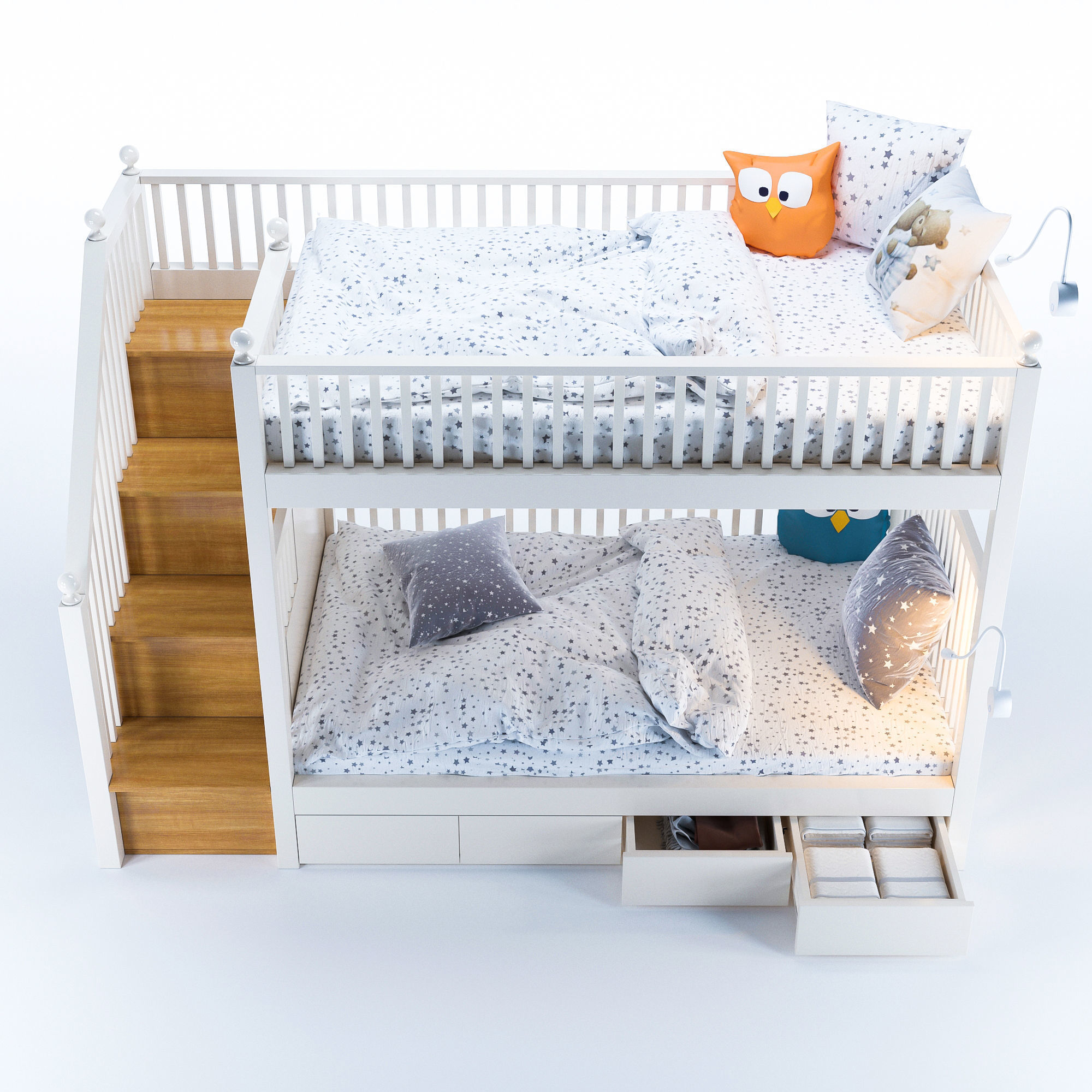 Kids bunk bed Low-poly 3D model_2