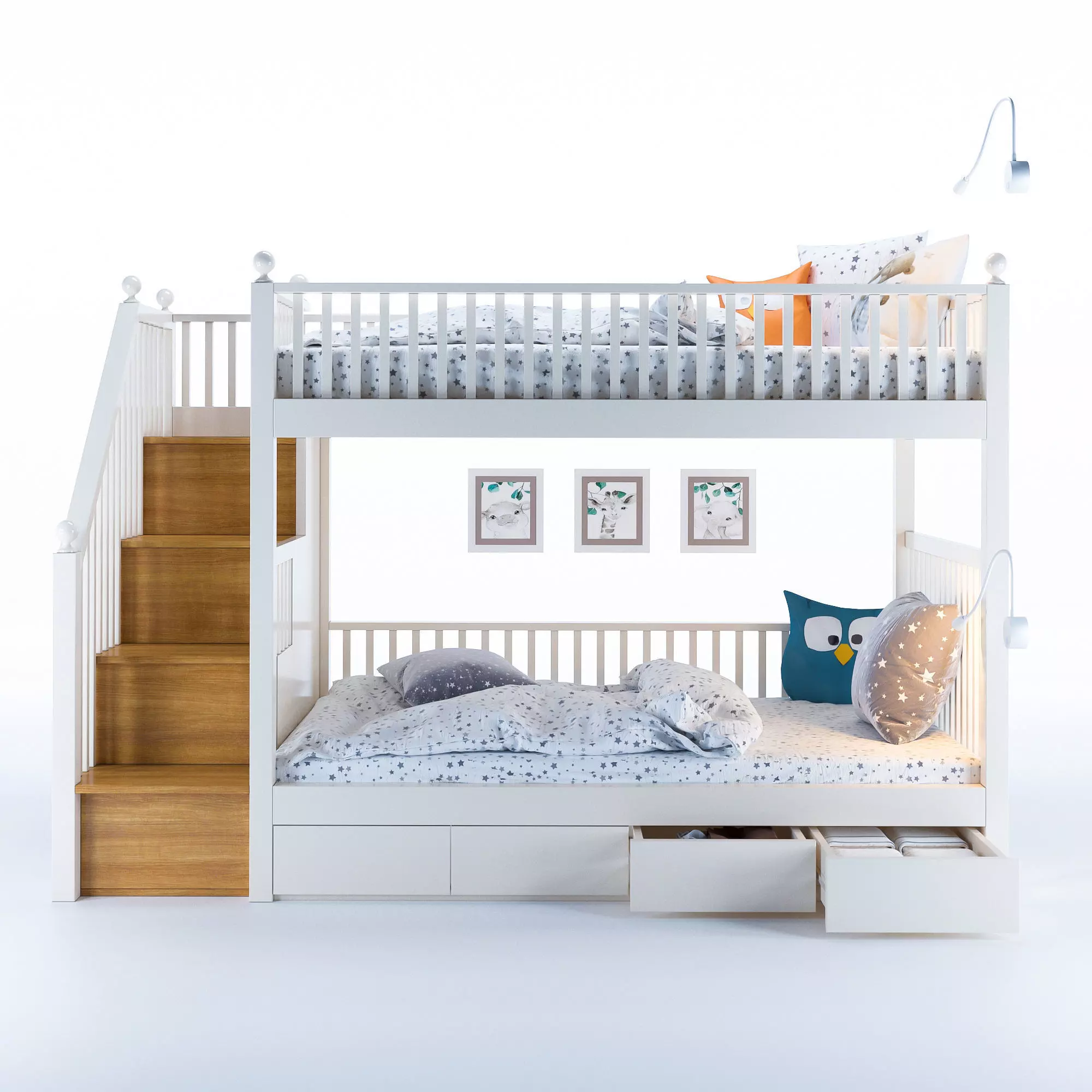 Kids bunk bed Low-poly 3D model_0