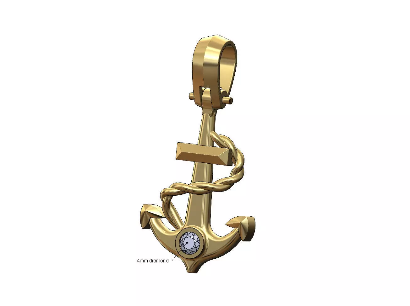 Diamond anchor and rope marine pendant with bail 3D print model