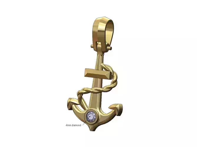 Diamond anchor and rope marine pendant with bail 