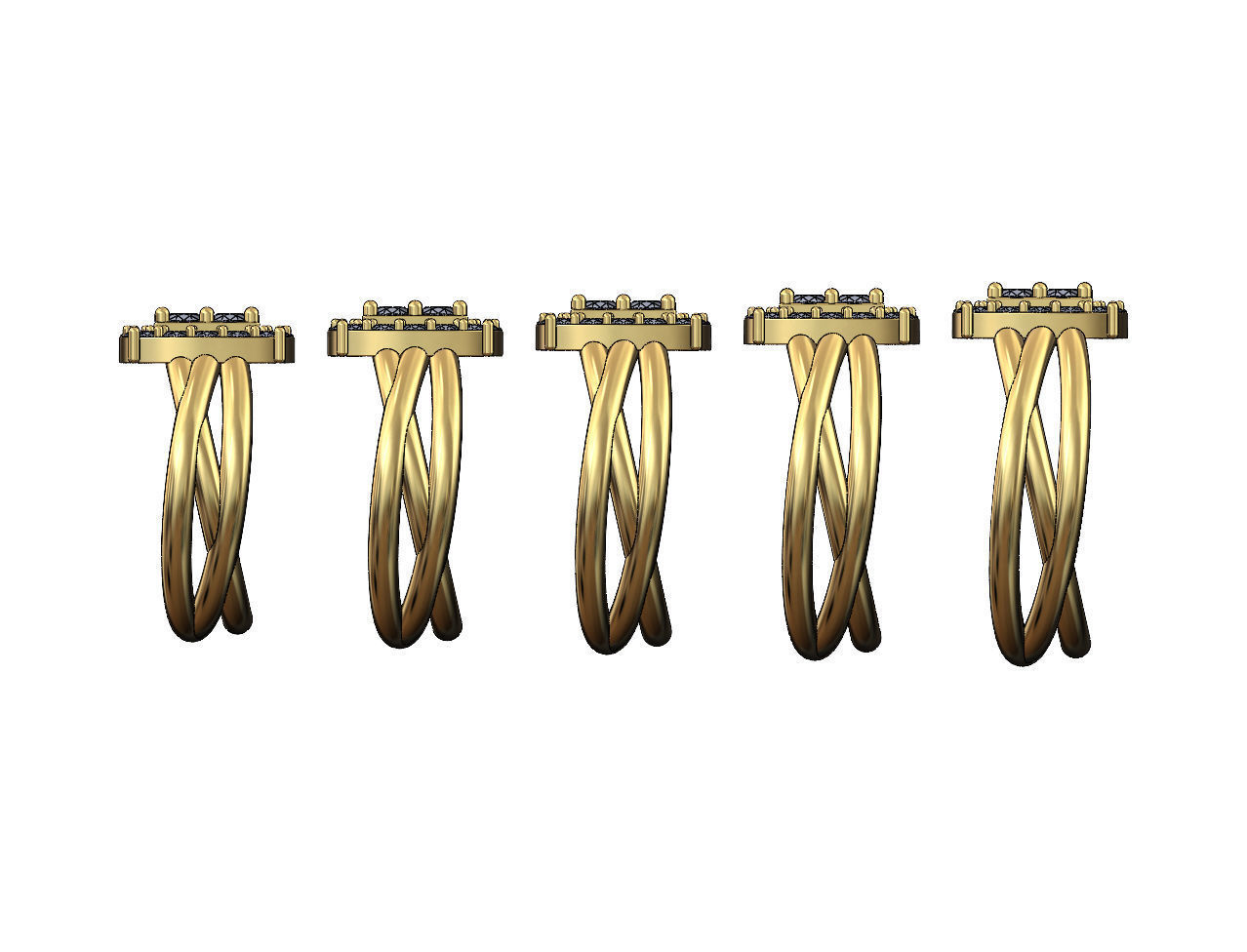 Diamond cluster triple hoop wire ring US sizes 7to11 3D print model_1