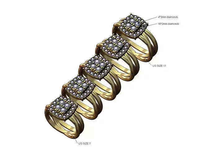 Diamond cluster triple hoop wire ring US sizes 7to11