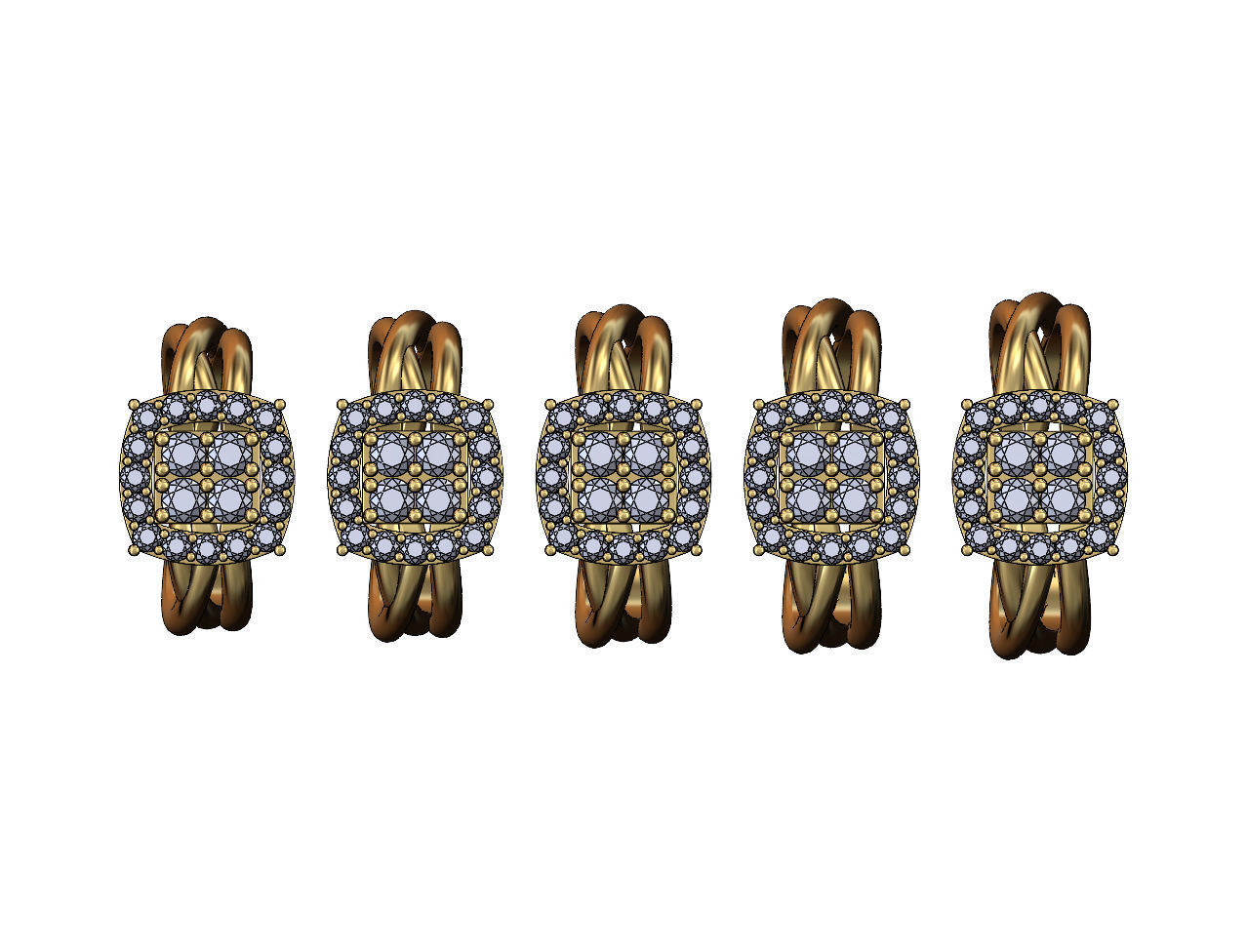 Diamond cluster triple hoop wire ring US sizes 7to11 3D print model_2