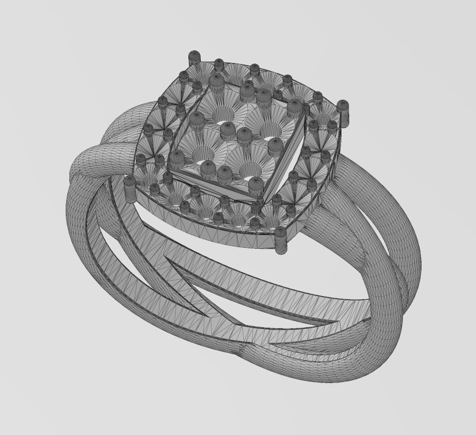 Diamond cluster triple hoop wire ring US sizes 7to11 3D print model_15