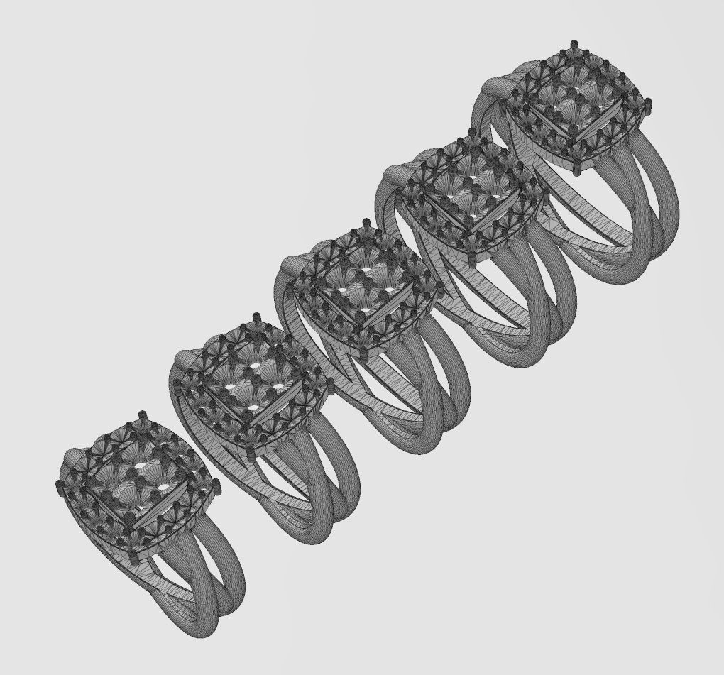 Diamond cluster triple hoop wire ring US sizes 7to11 3D print model_14
