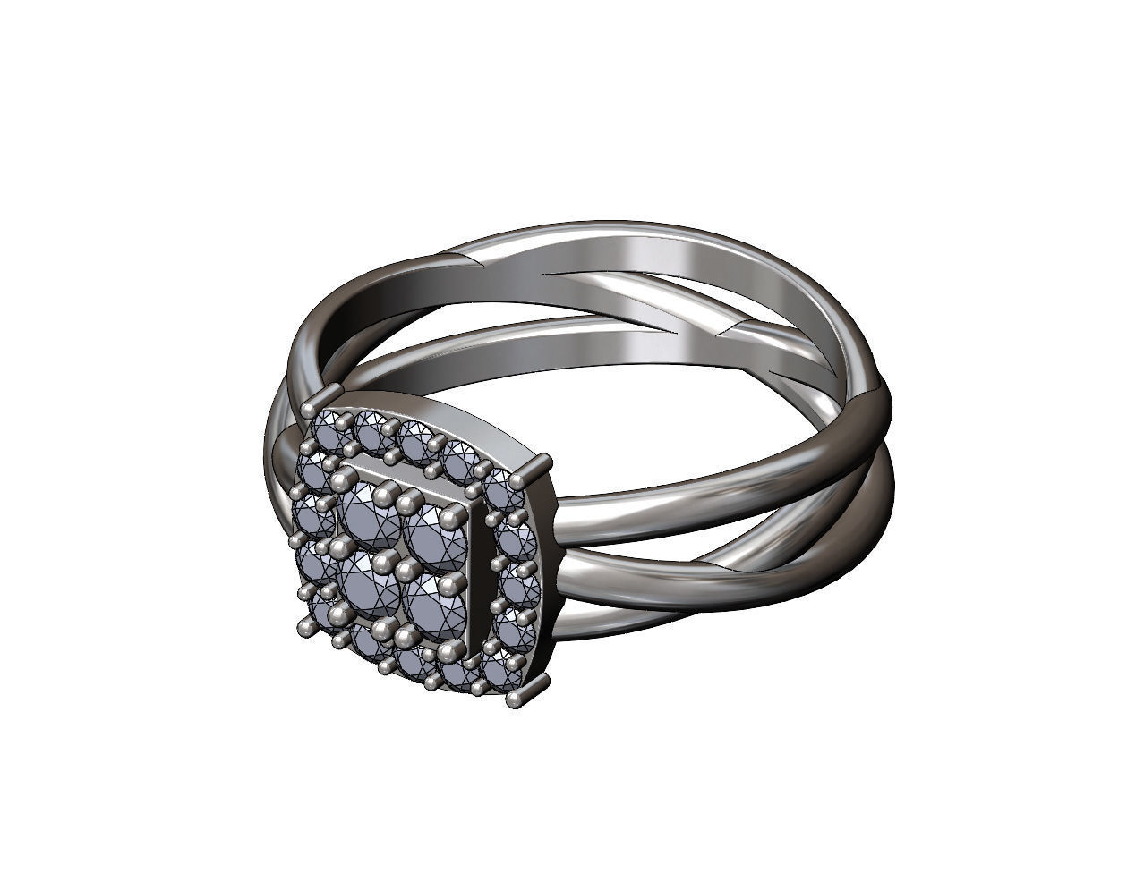 Diamond cluster triple hoop wire ring US sizes 7to11 3D print model_10