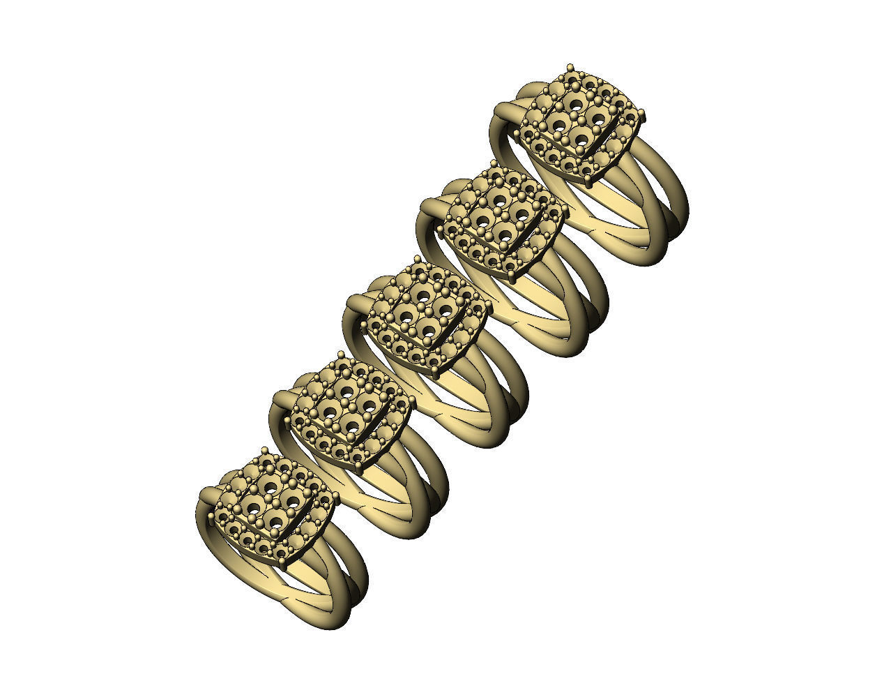 Diamond cluster triple hoop wire ring US sizes 7to11 3D print model_5