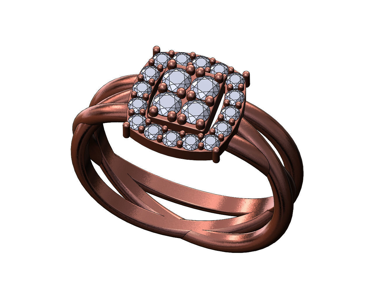 Diamond cluster triple hoop wire ring US sizes 7to11 3D print model_11