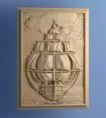 Sailing Ship 3D Bas Relief Model for CNC Machining 3D print model