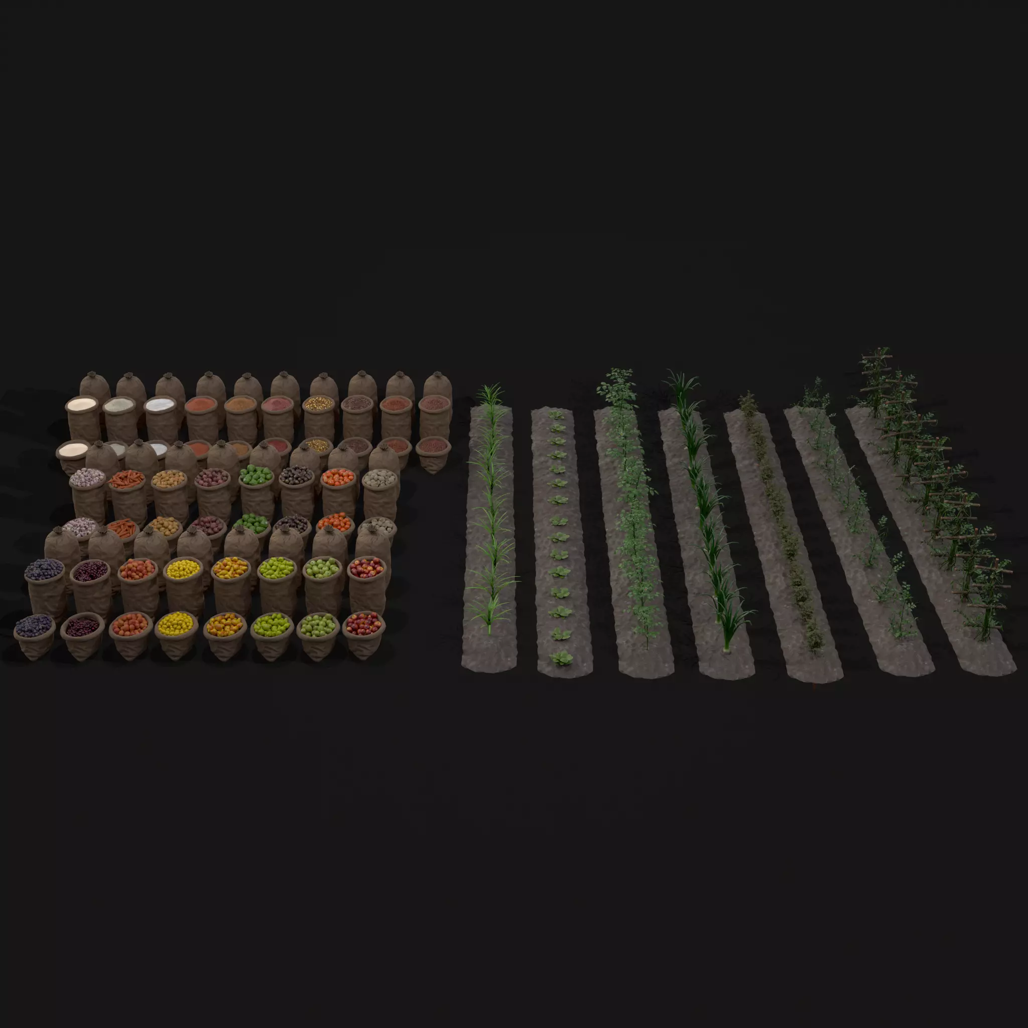 Farmers Crops and Sacks 3D Model Collection_0