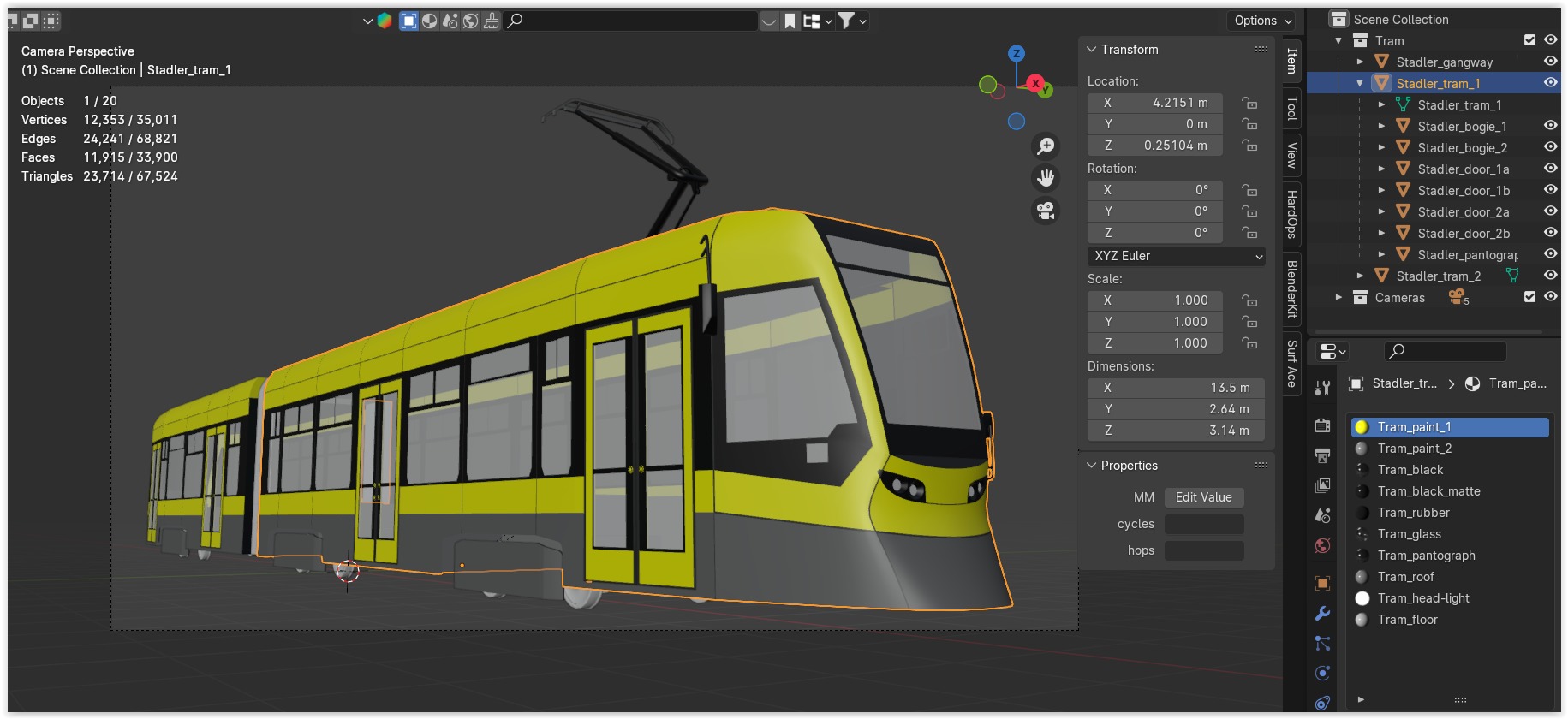 Stadler tram exterior 3D model_8