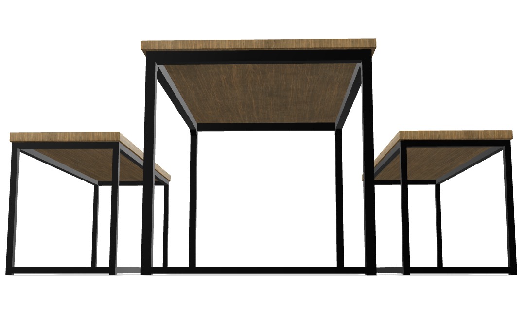 Industrial Style Dining Table with Benches 3D model_5