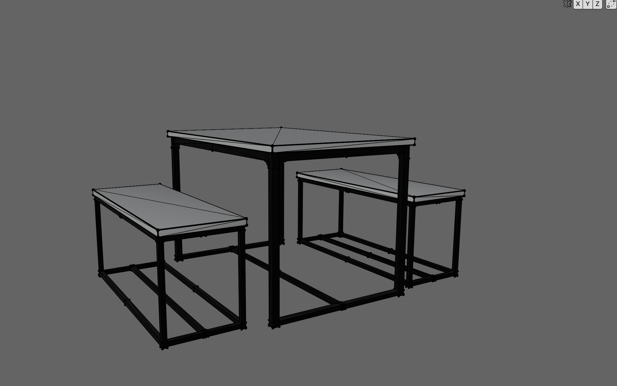 Industrial Style Dining Table with Benches 3D model_7