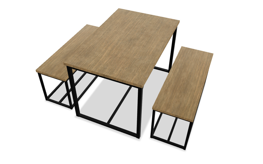 Industrial Style Dining Table with Benches 3D model_1